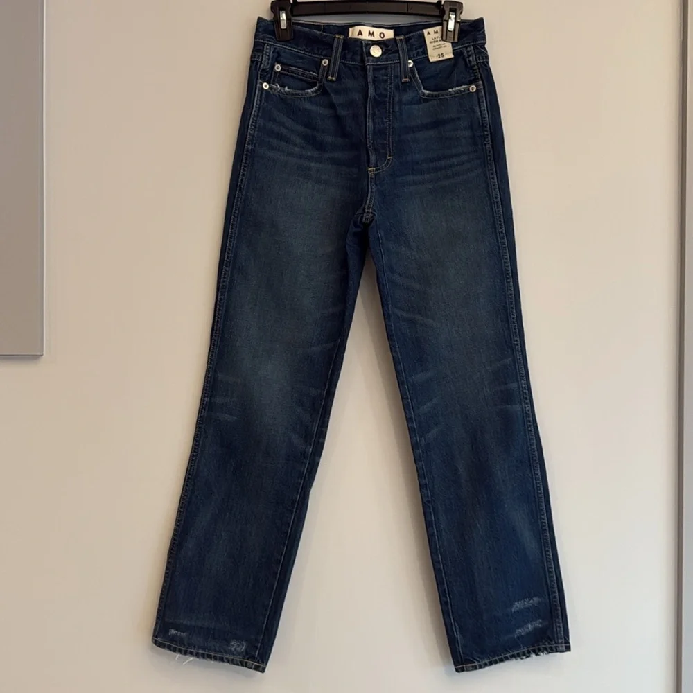 NWT Amo Layla High Rise Relaxed Hip Straight Leg Jeans 25 Anthro boho button fly